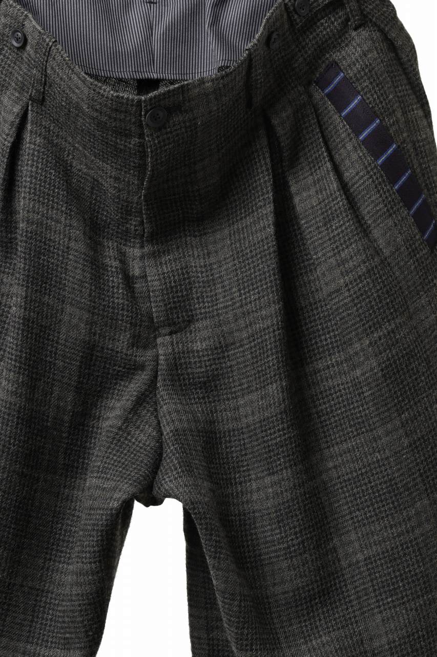 Y's for men CHECK WIDE PANTS with HEM TUB / JP INK DYED LINEN / WOOL (BROWN) - Image 6