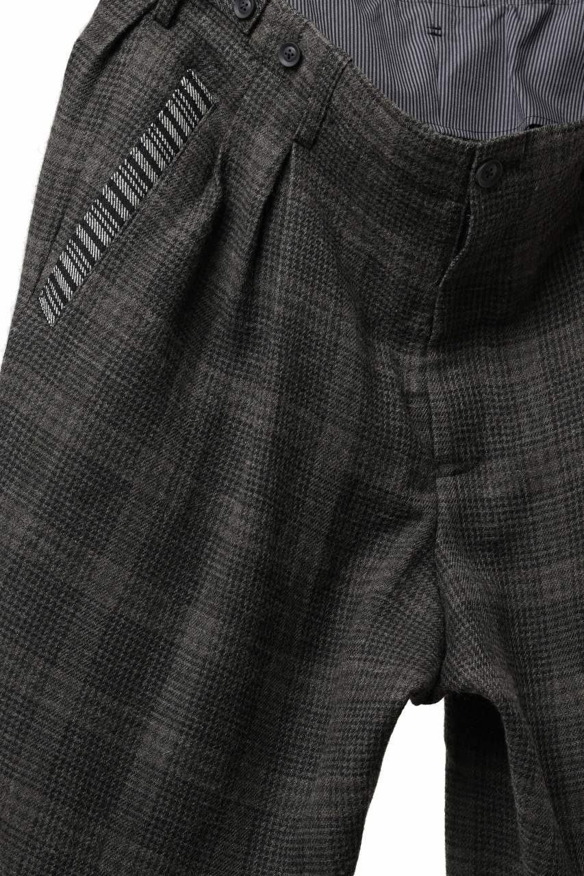 Y's for men CHECK WIDE PANTS with HEM TUB / JP INK DYED LINEN / WOOL (BROWN) - Image 8