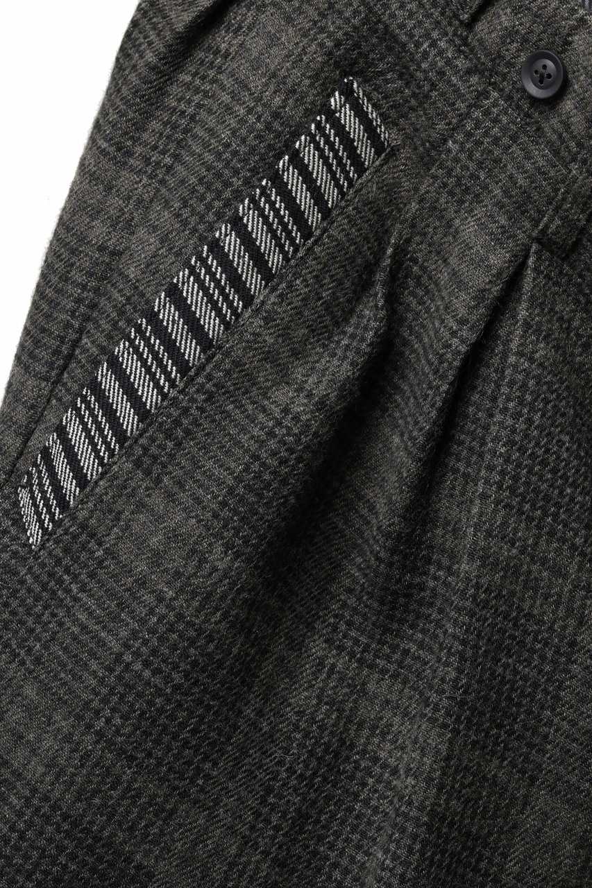 Y's for men CHECK WIDE PANTS with HEM TUB / JP INK DYED LINEN / WOOL (BROWN) - Image 9