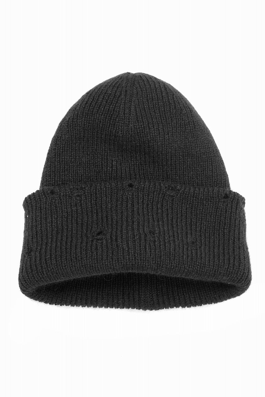Y's for men DAMAGED KNIT CAP / ALPACA WOOL (BLACK)