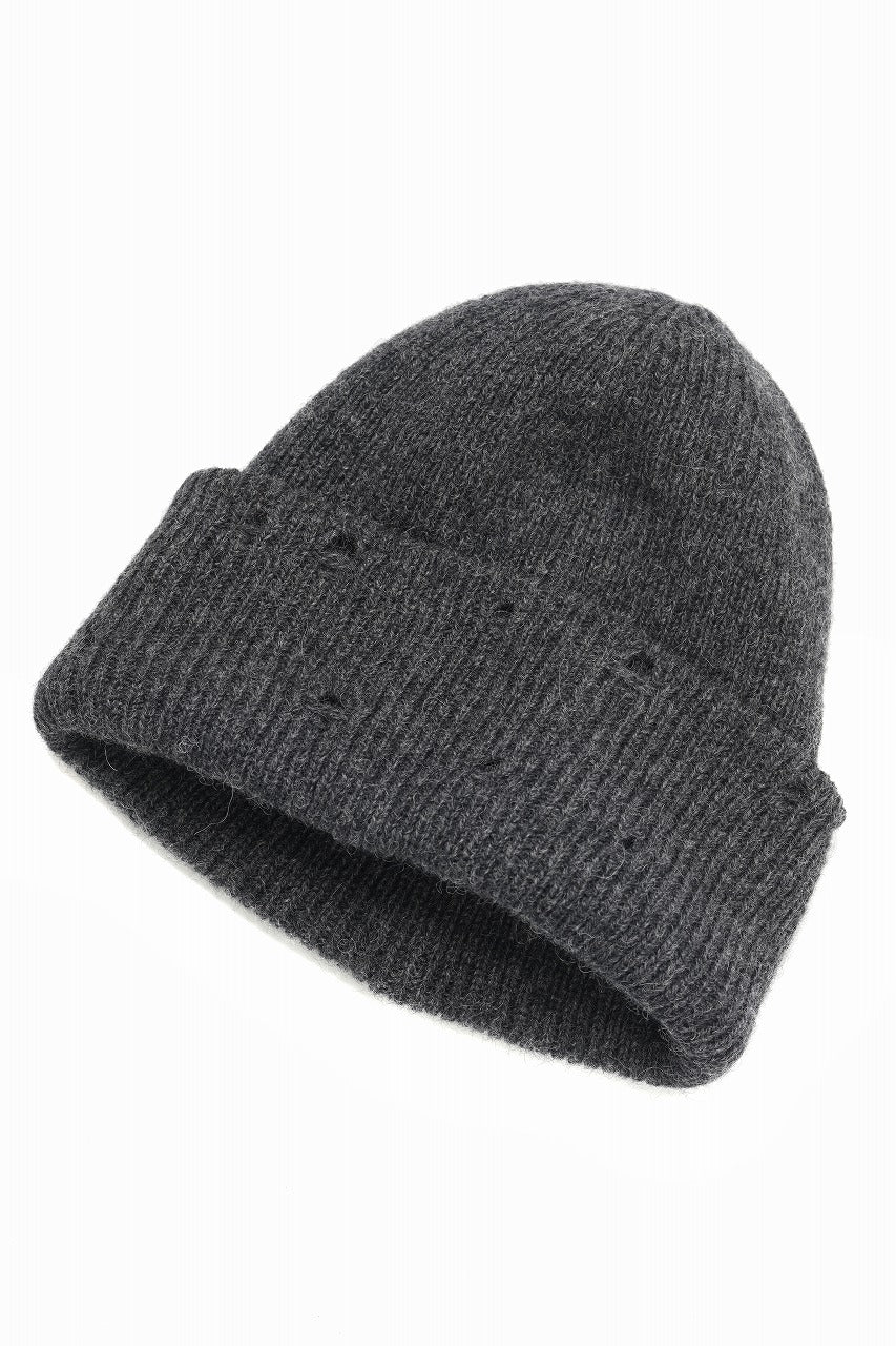 Y's for men DAMAGED KNIT CAP / ALPACA WOOL (CHARCOAL) - Image 2
