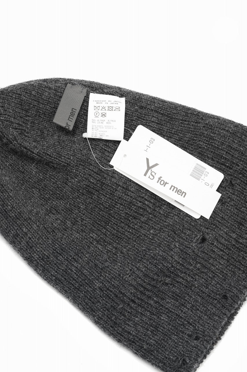 Y's for men DAMAGED KNIT CAP / ALPACA WOOL (CHARCOAL) - Image 6