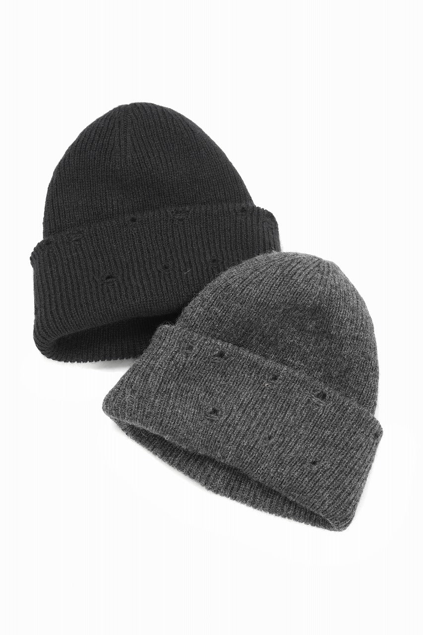 Y's for men DAMAGED KNIT CAP / ALPACA WOOL (CHARCOAL) - Image 7