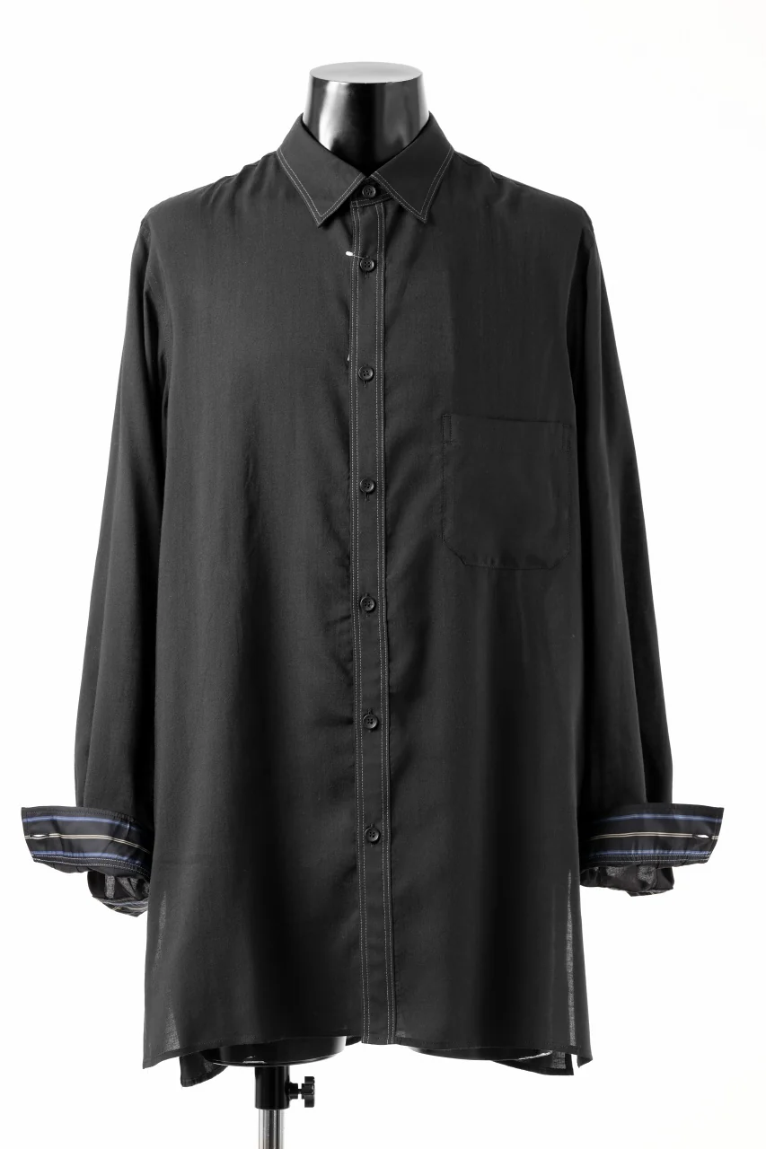 Y's for men DOUBLE STITCH SHIRT / CELLULOSE LAWN (BLACK) - Image 3