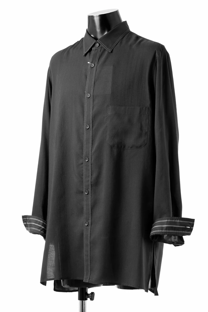 Y's for men DOUBLE STITCH SHIRT / CELLULOSE LAWN (BLACK) - Image 4