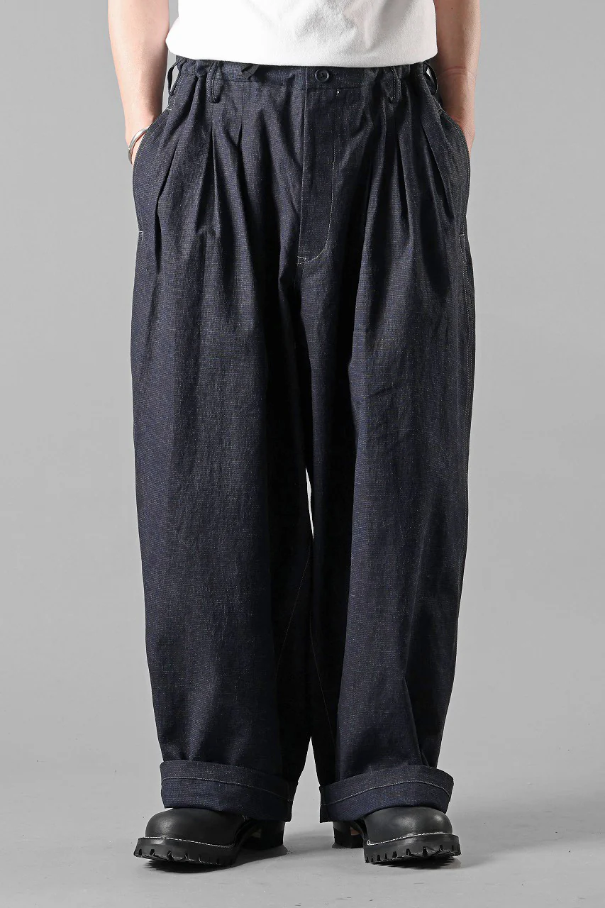 Y's for men INK-DYED HOUNDSTOOTH 12 TUCKS PANTS (BLUE)