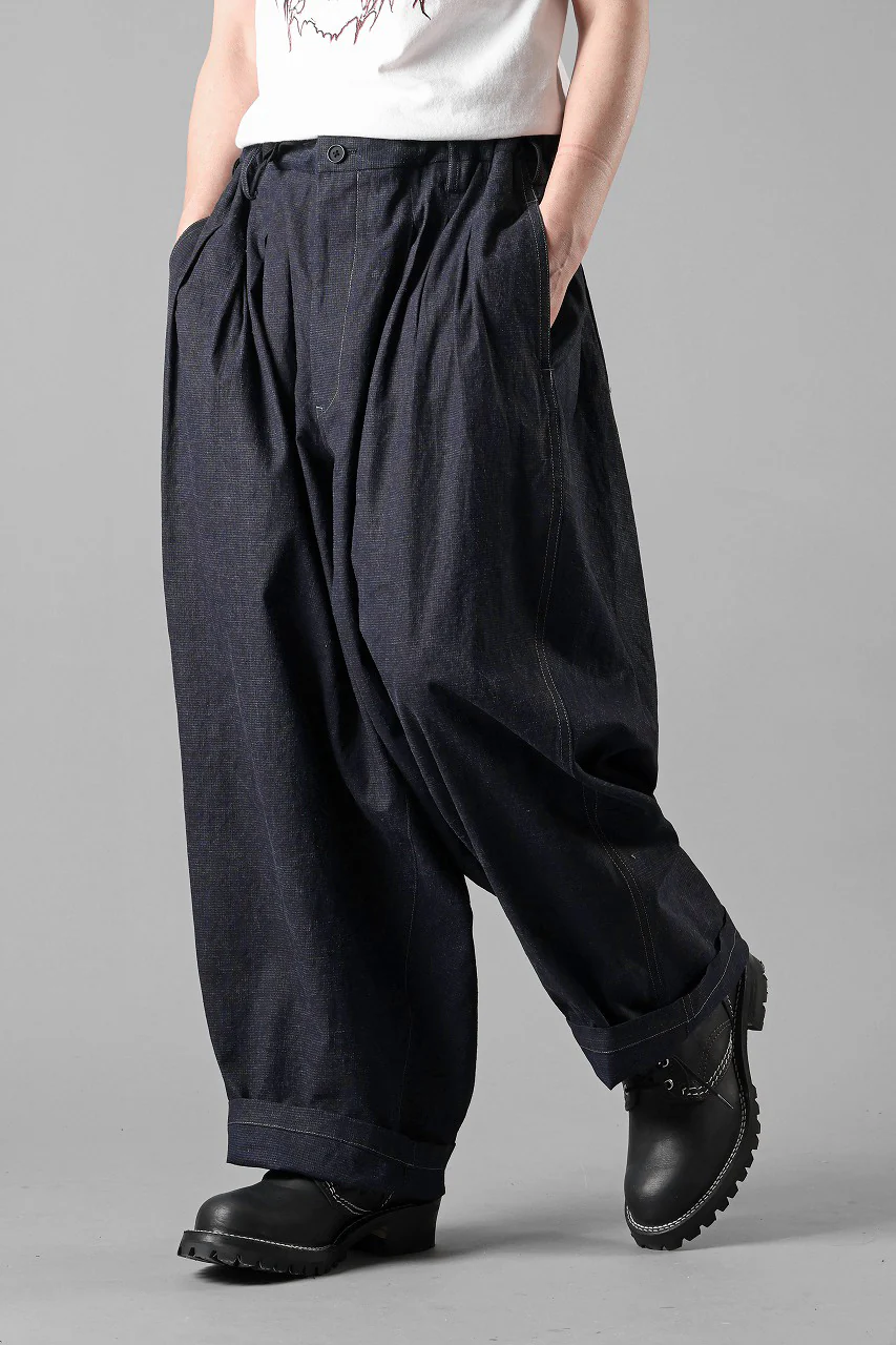 Y's for men INK-DYED HOUNDSTOOTH 12 TUCKS PANTS (BLUE) - Image 3