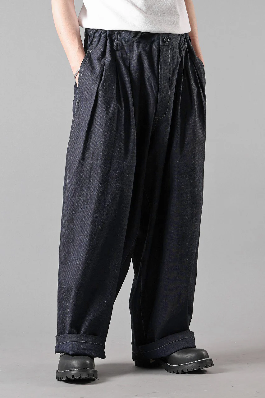 Y's for men INK-DYED HOUNDSTOOTH 12 TUCKS PANTS (BLUE) - Image 7