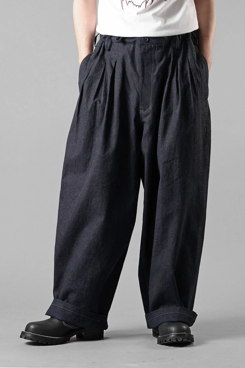 Y's for men INK-DYED HOUNDSTOOTH 12 TUCKS PANTS (BLUE) - Image 8