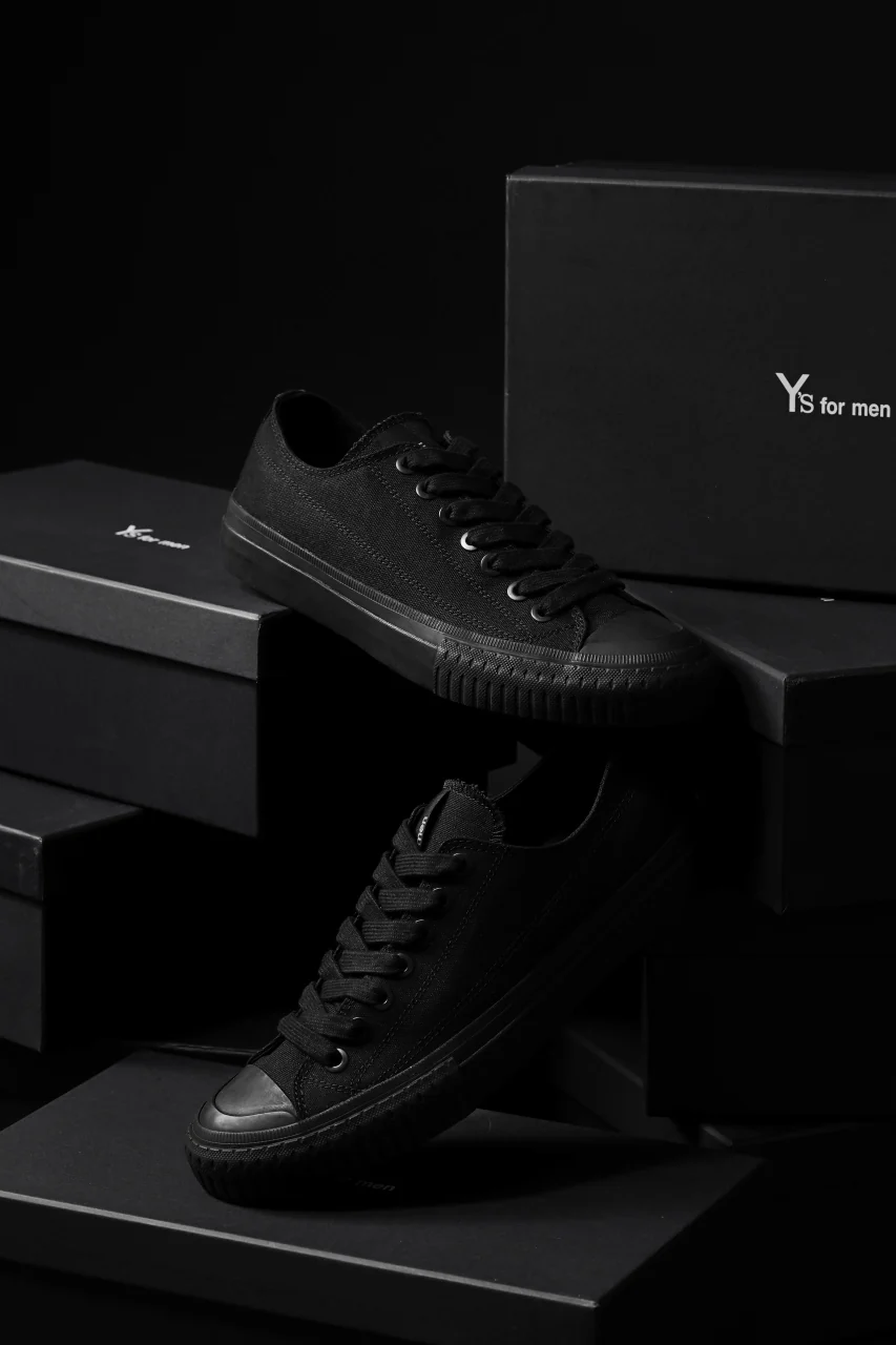 Y's for men LOW TOP SNEAKER / COTTON CANVAS (BLACK) - Image 3