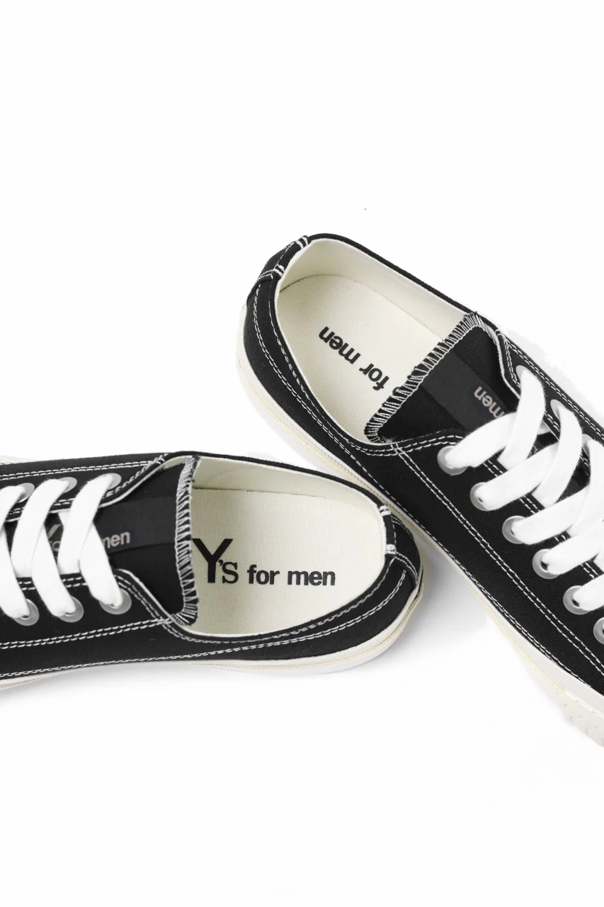 Y's for men LOW TOP SNEAKER / COTTON CANVAS (BLACK x WHITE) - Image 11