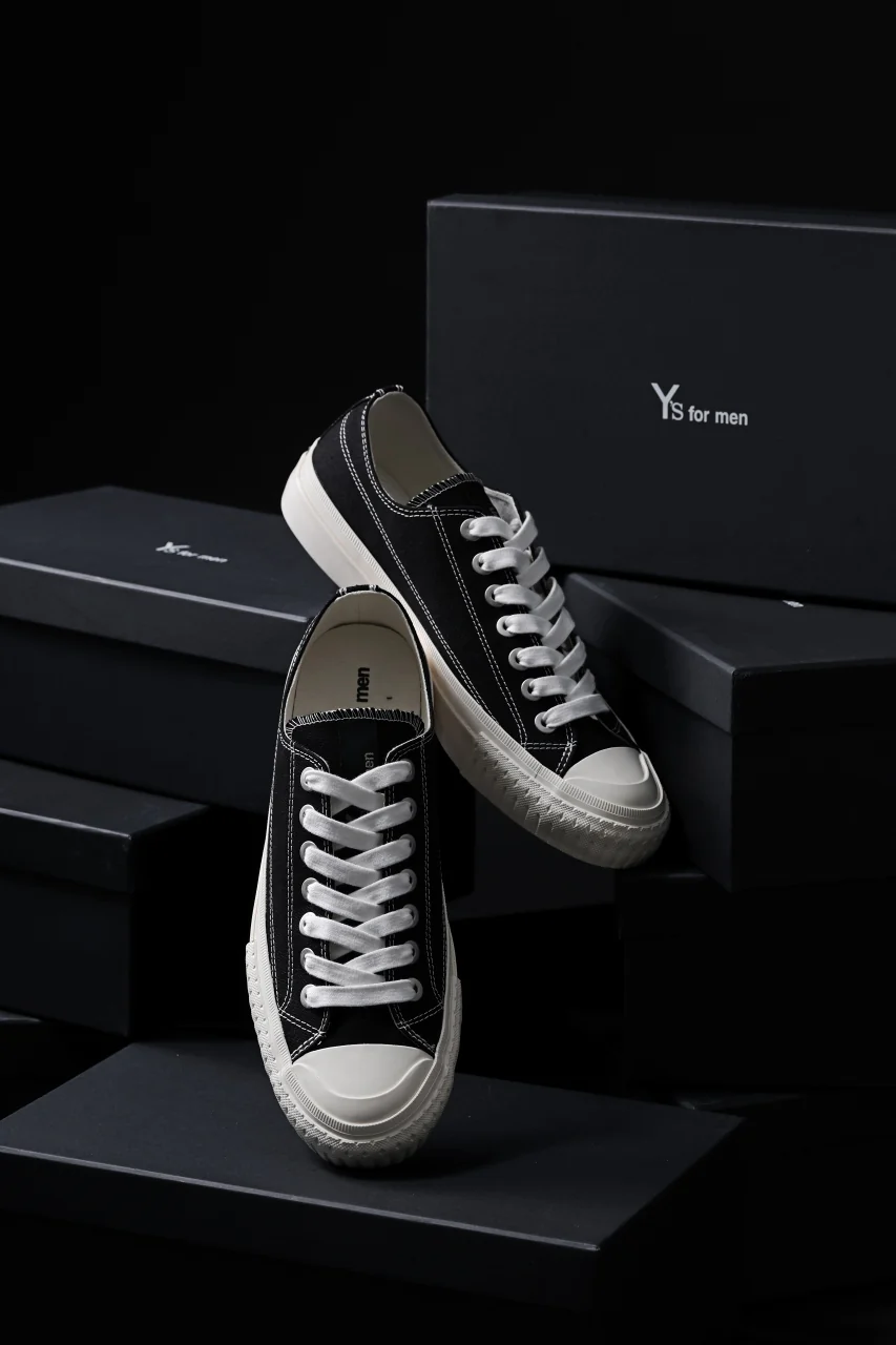 Y's for men LOW TOP SNEAKER / COTTON CANVAS (BLACK x WHITE) - Image 13