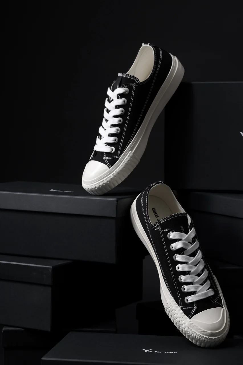 Y's for men LOW TOP SNEAKER / COTTON CANVAS (BLACK x WHITE) - Image 14