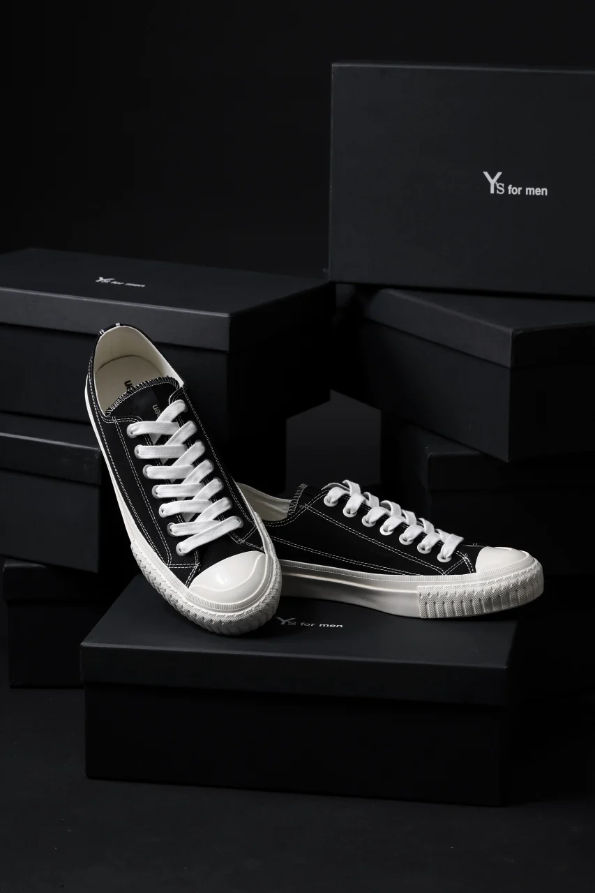 Y's for men LOW TOP SNEAKER / COTTON CANVAS (BLACK x WHITE) - Image 16