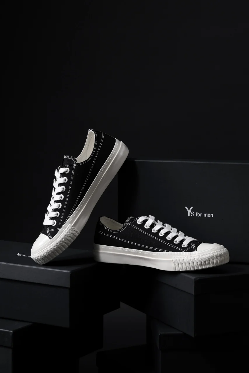 Y's for men LOW TOP SNEAKER / COTTON CANVAS (BLACK x WHITE) - Image 17