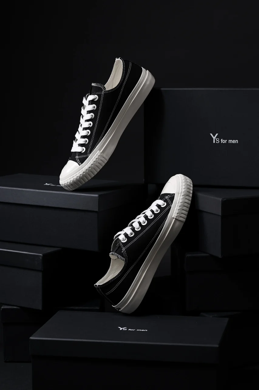 Y's for men LOW TOP SNEAKER / COTTON CANVAS (BLACK x WHITE) - Image 18