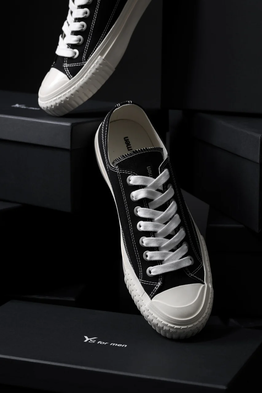 Y's for men LOW TOP SNEAKER / COTTON CANVAS (BLACK x WHITE) - Image 21