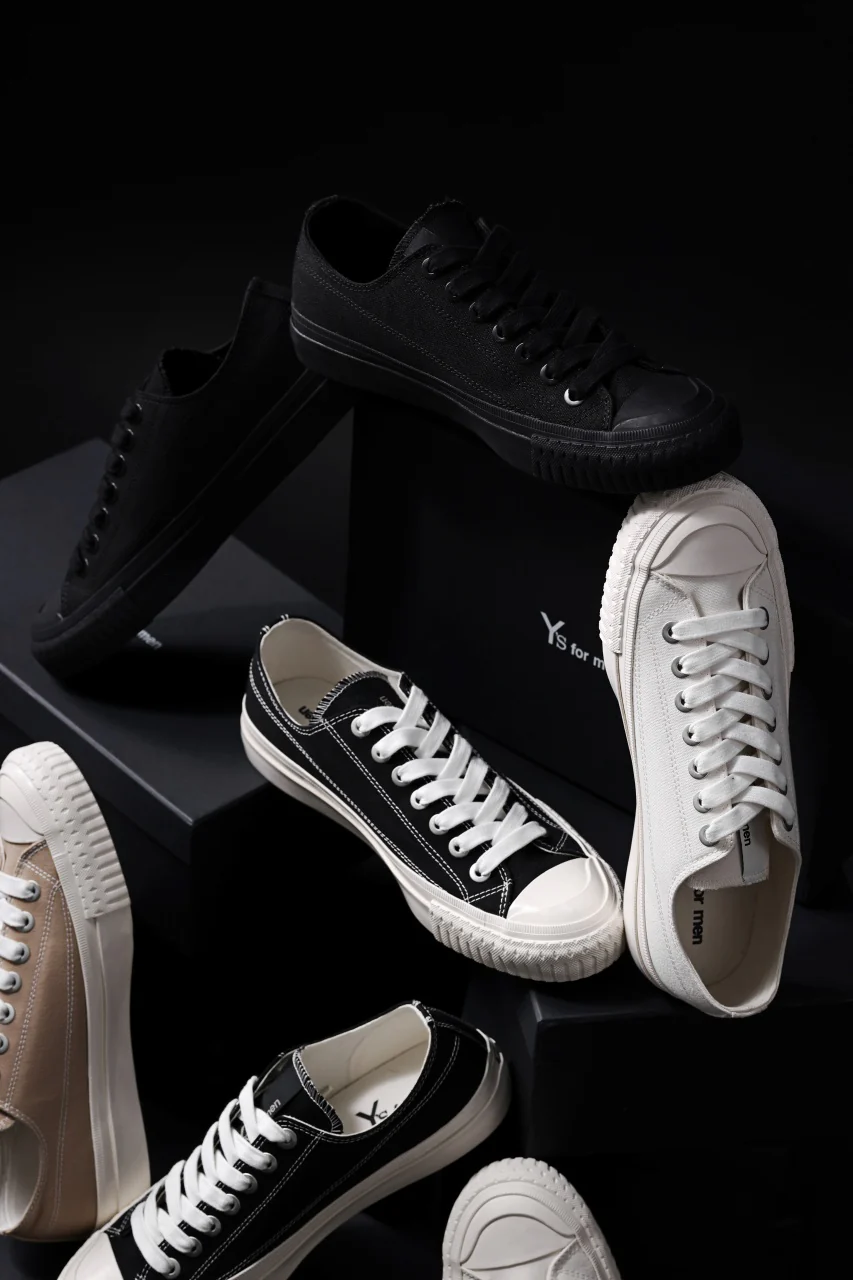 Y's for men LOW TOP SNEAKER / COTTON CANVAS (BLACK x WHITE) - Image 25