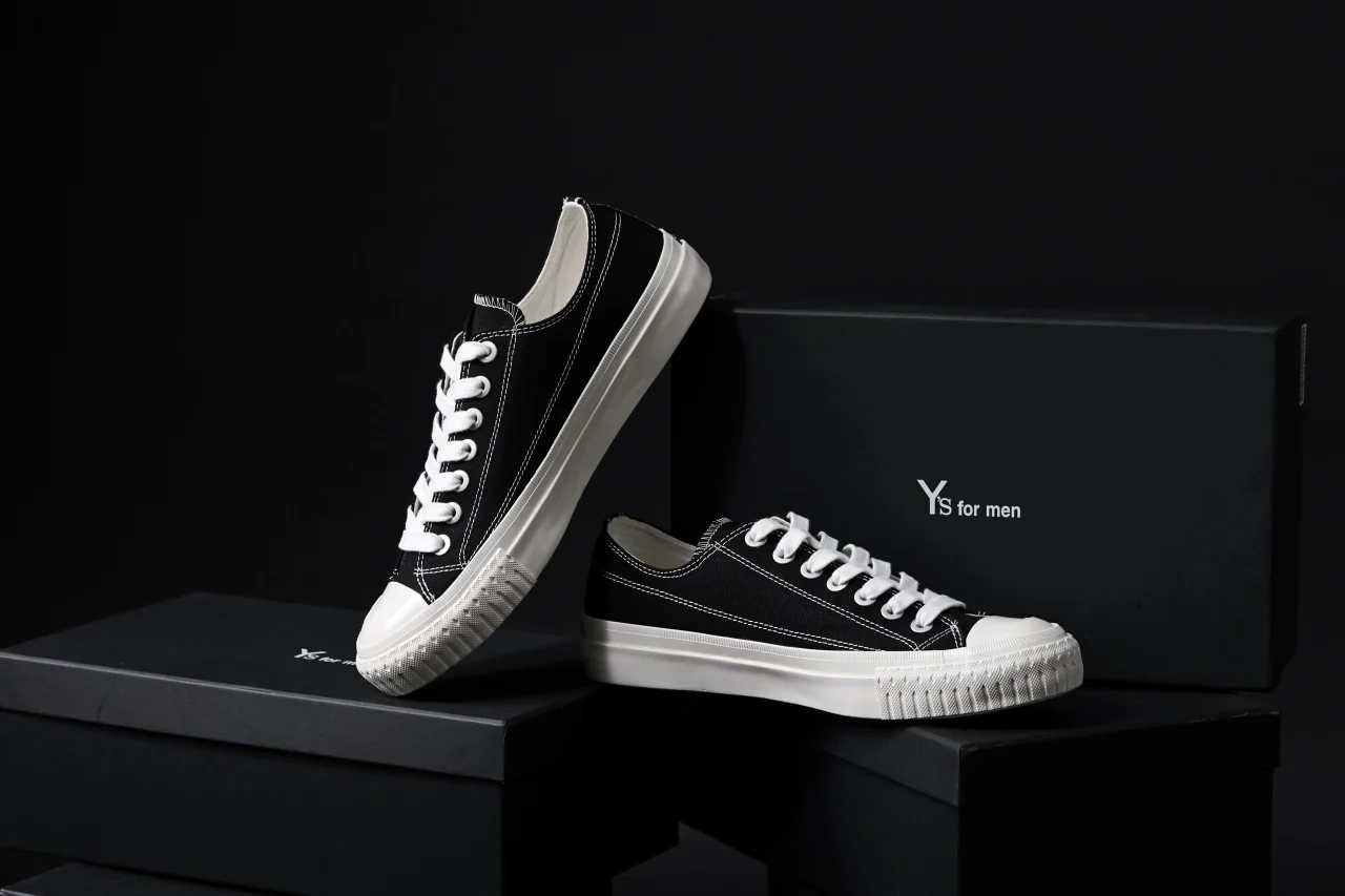 Y's for men LOW TOP SNEAKER / COTTON CANVAS (BLACK x WHITE) - Image 27