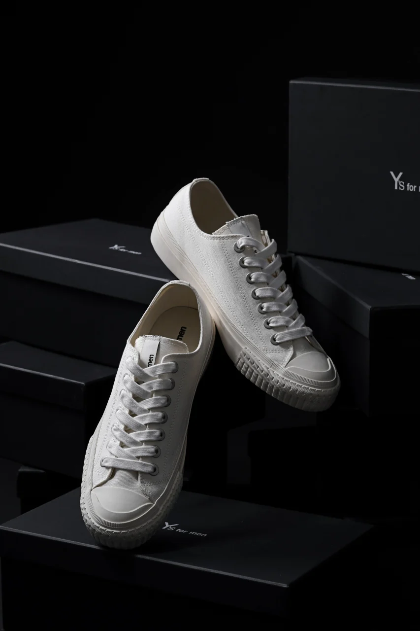 Y's for men LOW TOP SNEAKER / COTTON CANVAS (WHITE) - Image 3