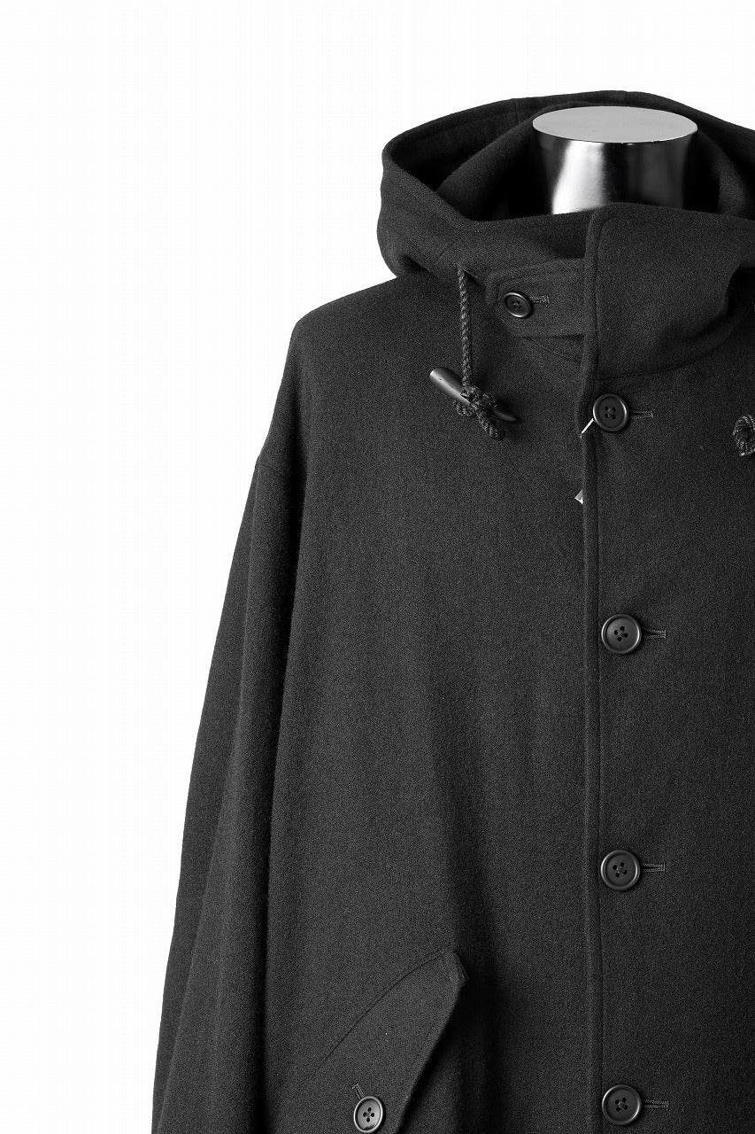 Y's for men MODS COAT WITH TOGGLE BUTTON / SMOOTH FLANNEL (BLACK) - Image 15