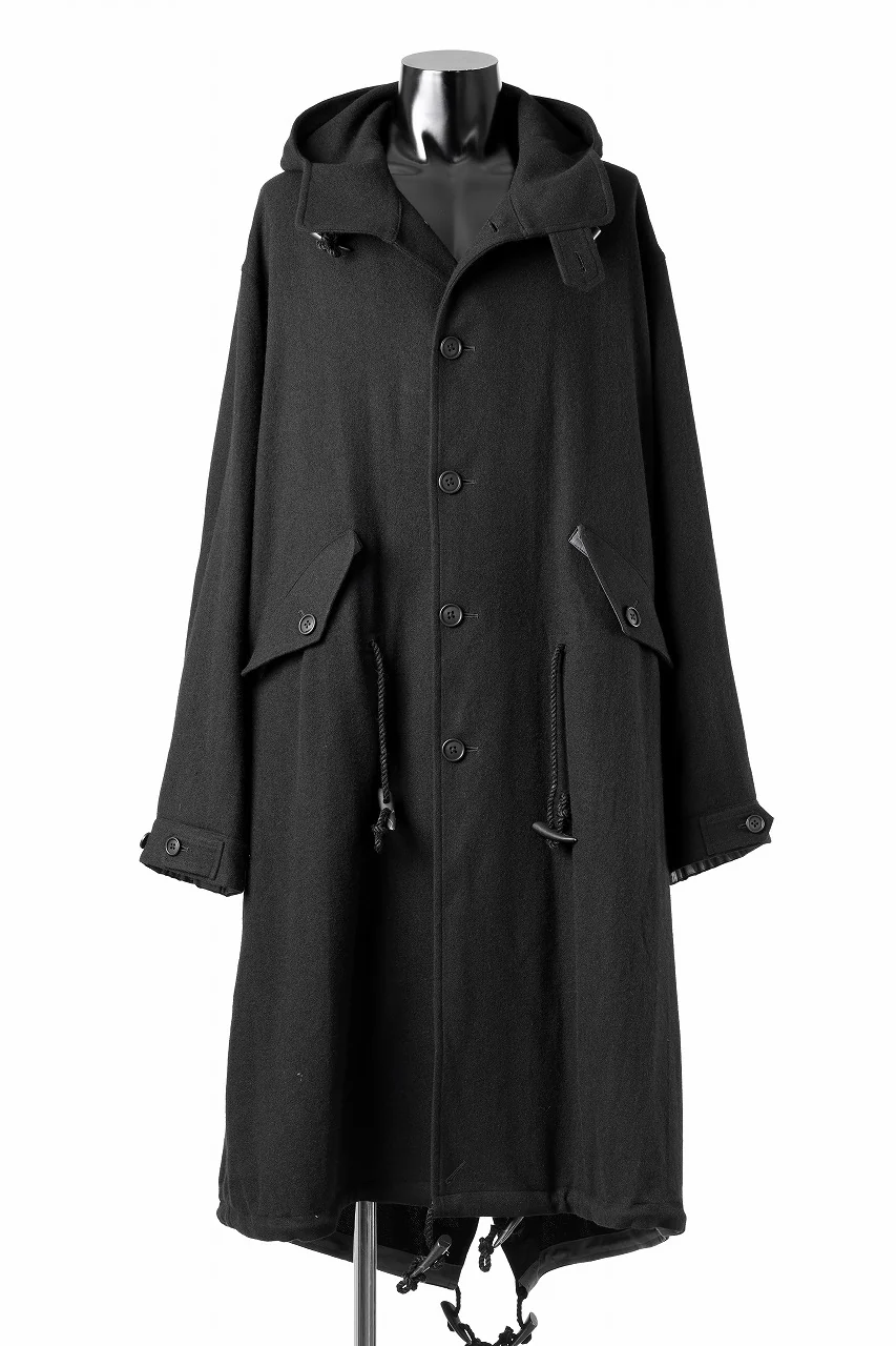 Y's for men MODS COAT WITH TOGGLE BUTTON / SMOOTH FLANNEL (BLACK) - Image 2