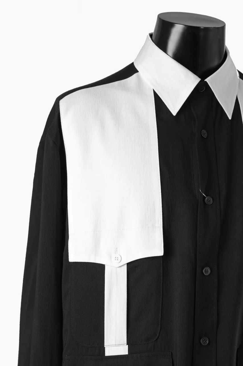 Y's for men MONOCHROME SAFARI POCKET SHIRT / CELLULOSE LAWN + COTTON (BLACK) - Image 10