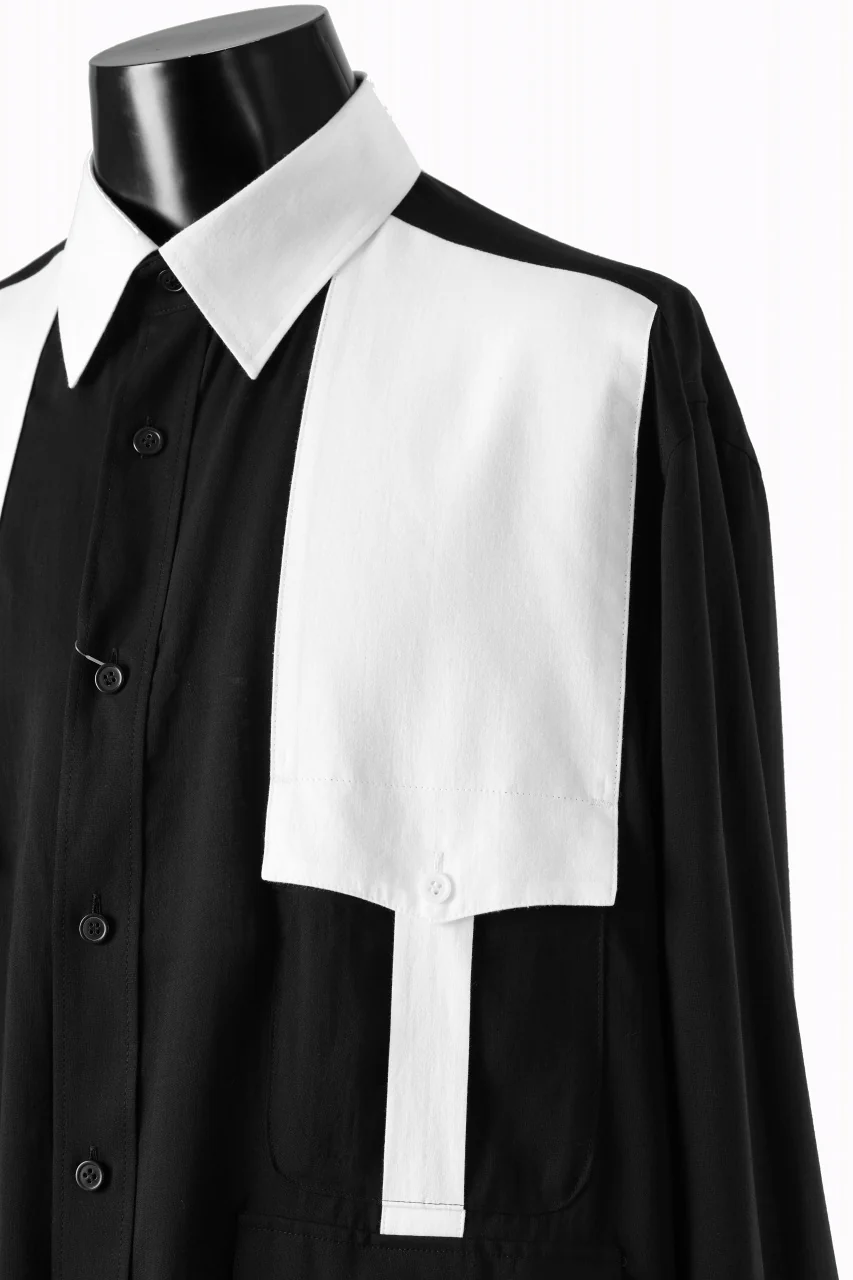 Y's for men MONOCHROME SAFARI POCKET SHIRT / CELLULOSE LAWN + COTTON (BLACK) - Image 11