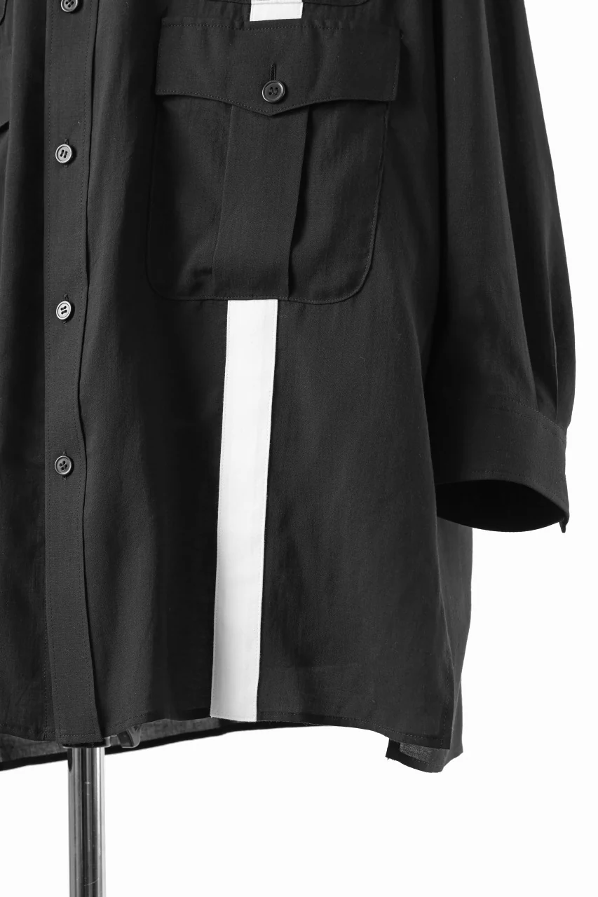 Y's for men MONOCHROME SAFARI POCKET SHIRT / CELLULOSE LAWN + COTTON (BLACK) - Image 12