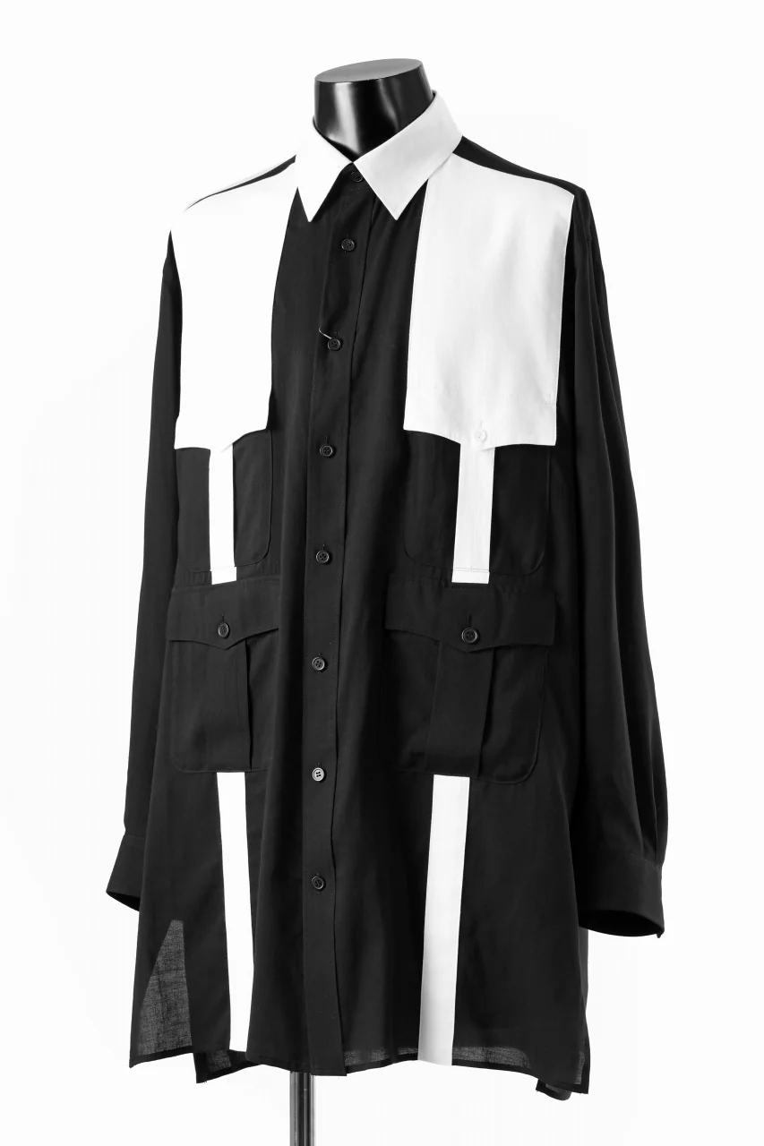 Y's for men MONOCHROME SAFARI POCKET SHIRT / CELLULOSE LAWN + COTTON (BLACK) - Image 2
