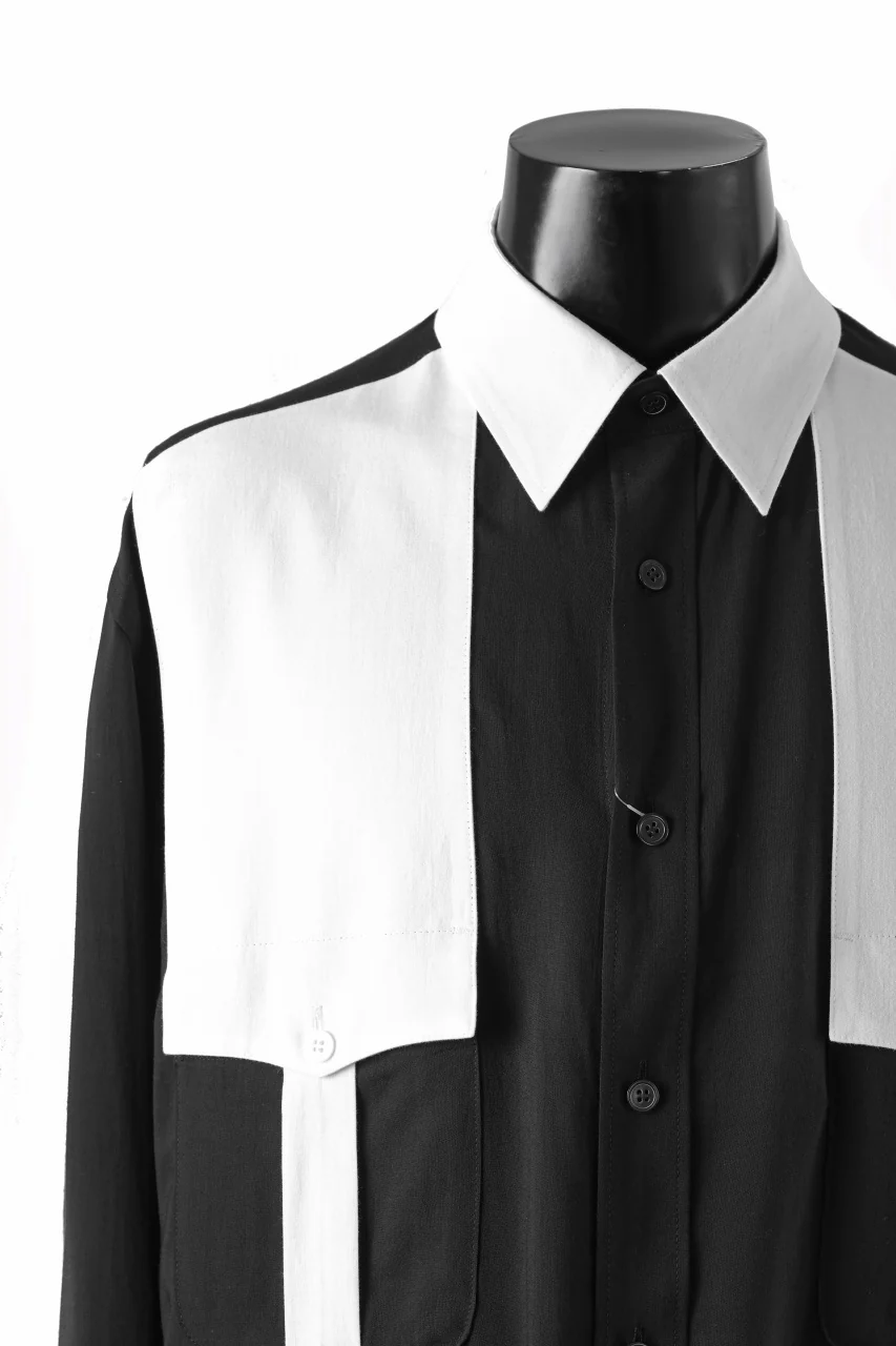 Y's for men MONOCHROME SAFARI POCKET SHIRT / CELLULOSE LAWN + COTTON (BLACK) - Image 5