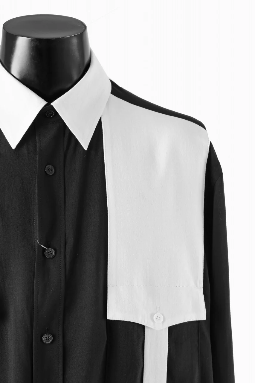 Y's for men MONOCHROME SAFARI POCKET SHIRT / CELLULOSE LAWN + COTTON (BLACK) - Image 6