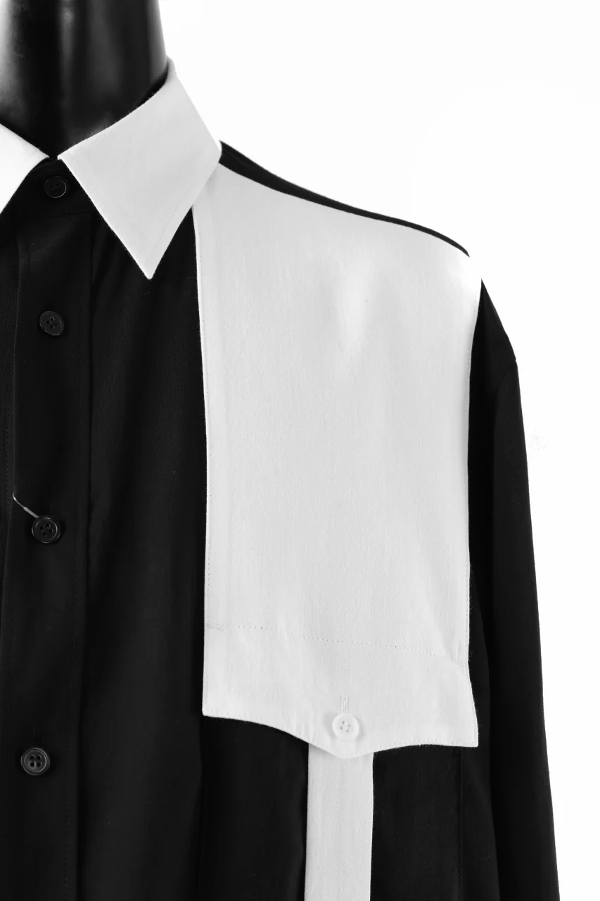 Y's for men MONOCHROME SAFARI POCKET SHIRT / CELLULOSE LAWN + COTTON (BLACK) - Image 7