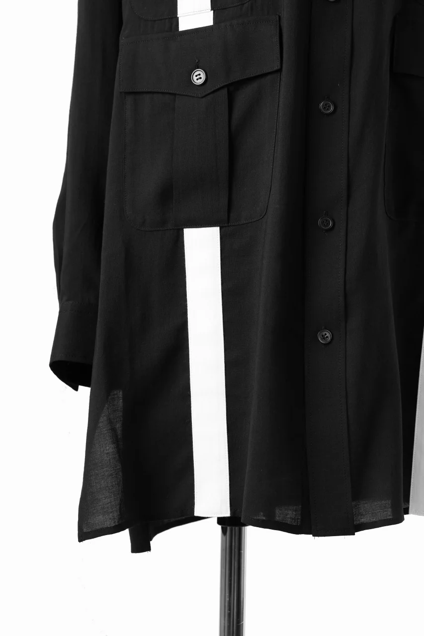 Y's for men MONOCHROME SAFARI POCKET SHIRT / CELLULOSE LAWN + COTTON (BLACK) - Image 8