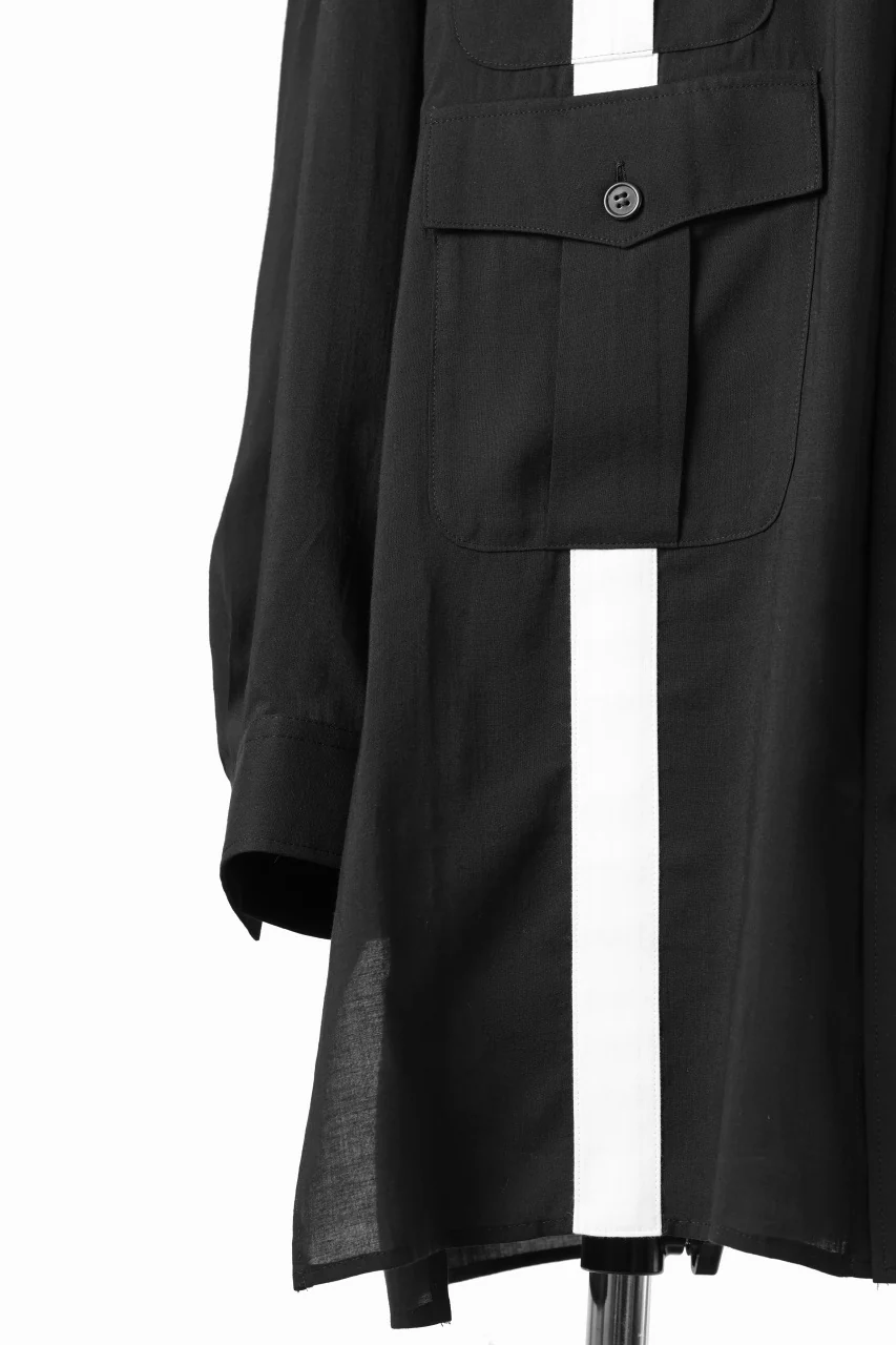 Y's for men MONOCHROME SAFARI POCKET SHIRT / CELLULOSE LAWN + COTTON (BLACK) - Image 9