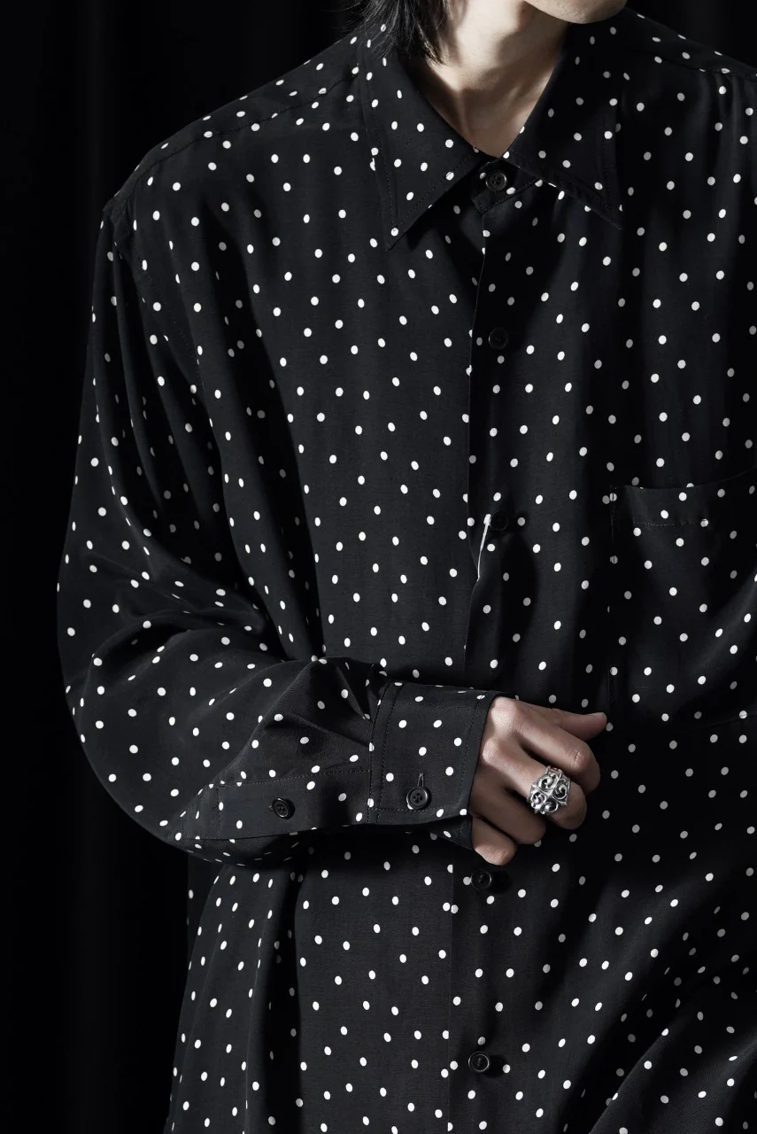 Y's for men POLKA DOT PATTERN FLUID OVERSHIRT / CUPRA & RAYON (BLACK) - Image 3
