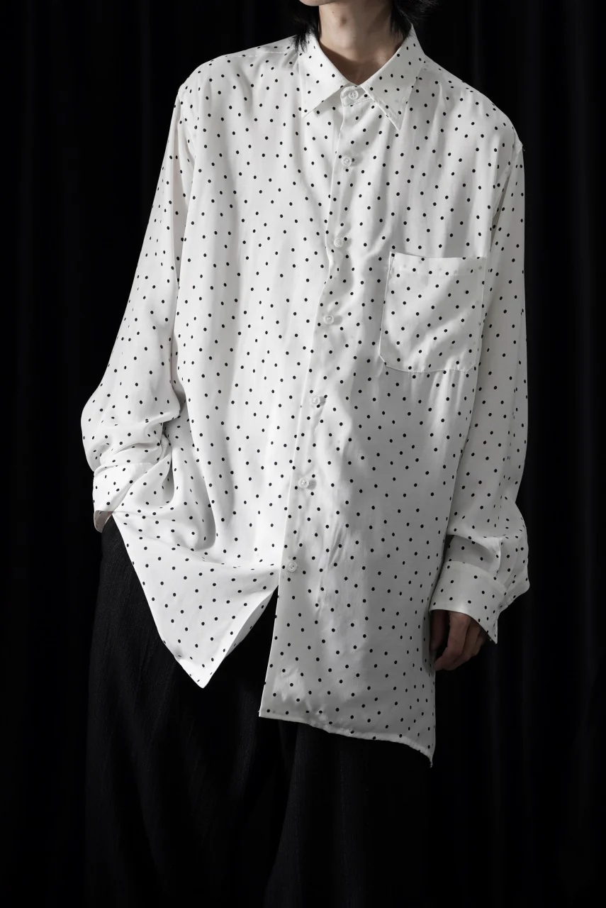 Y's for men POLKA DOT PATTERN FLUID OVERSHIRT / CUPRA & RAYON (WHITE) - Image 8