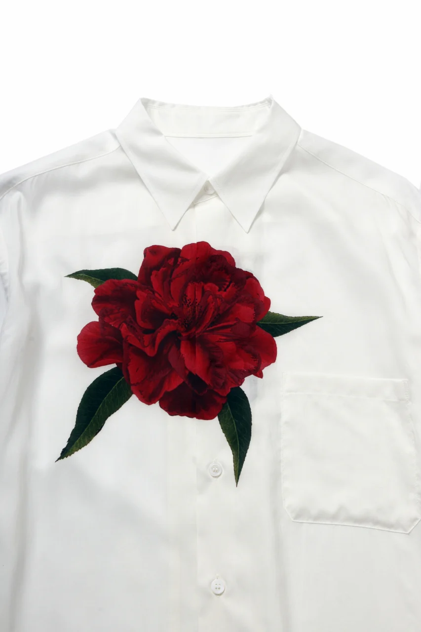 Y's for men REGULAR COLLAR SHIRT WITH RED FLOWER PRINT (WHITE) - Image 5