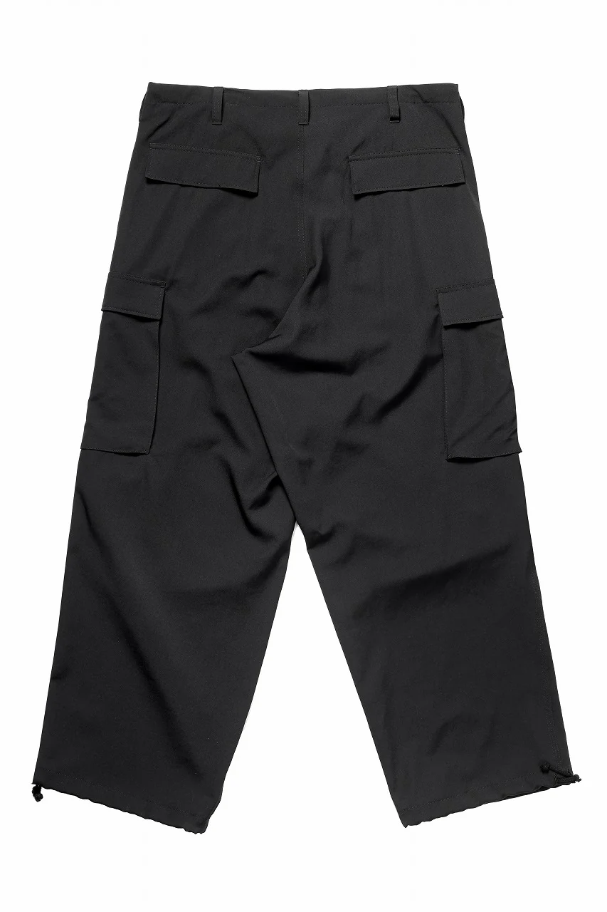 Y's for men SIDE TRIPLE STITCH CARGO PANTS / WRINKLED WOOL GABARDINE (BLACK) - Image 2