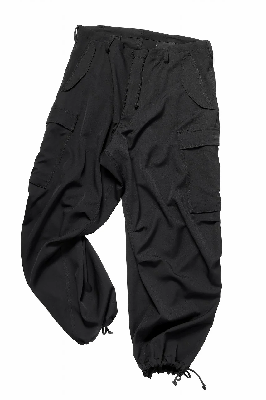 Y's for men SIDE TRIPLE STITCH CARGO PANTS / WRINKLED WOOL GABARDINE (BLACK) - Image 3