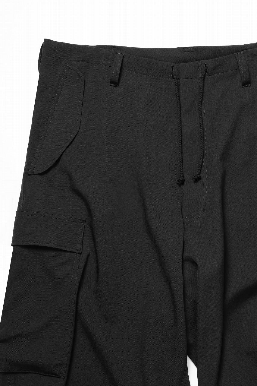 Y's for men SIDE TRIPLE STITCH CARGO PANTS / WRINKLED WOOL GABARDINE (BLACK) - Image 4