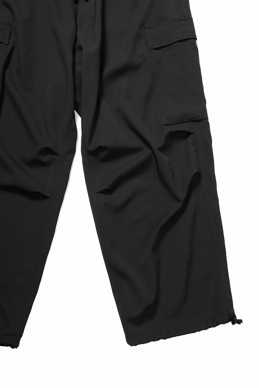 Y's for men SIDE TRIPLE STITCH CARGO PANTS / WRINKLED WOOL GABARDINE (BLACK) - Image 5