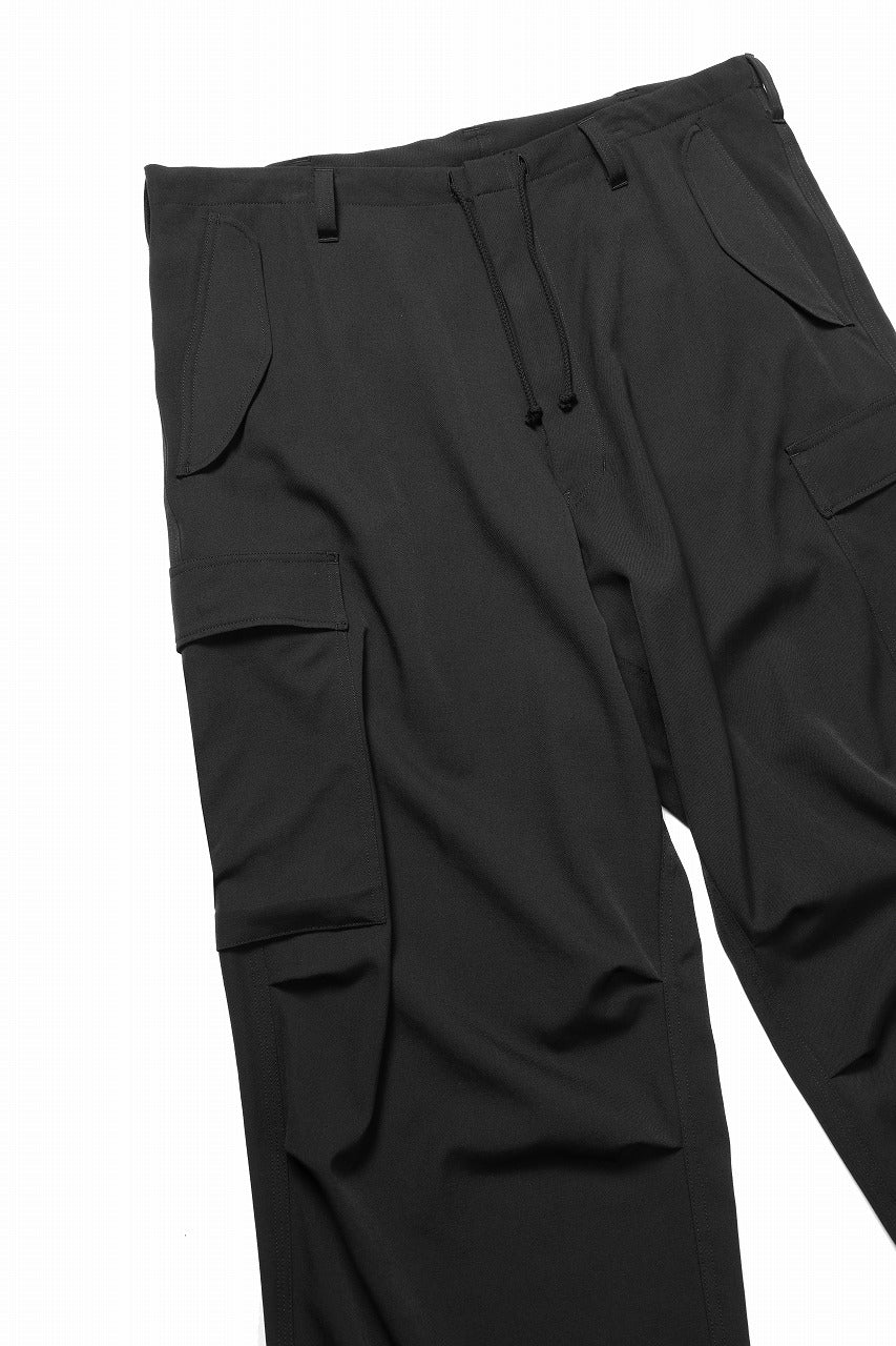 Y's for men SIDE TRIPLE STITCH CARGO PANTS / WRINKLED WOOL GABARDINE (BLACK) - Image 7