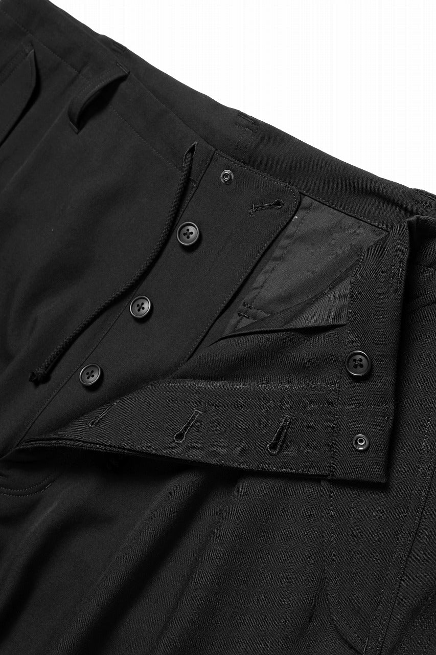 Y's for men SIDE TRIPLE STITCH CARGO PANTS / WRINKLED WOOL GABARDINE (BLACK) - Image 8