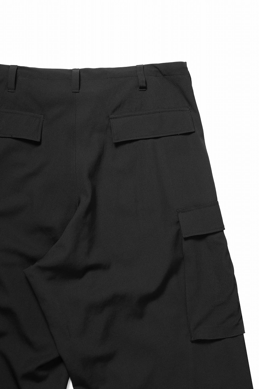 Y's for men SIDE TRIPLE STITCH CARGO PANTS / WRINKLED WOOL GABARDINE (BLACK) - Image 9