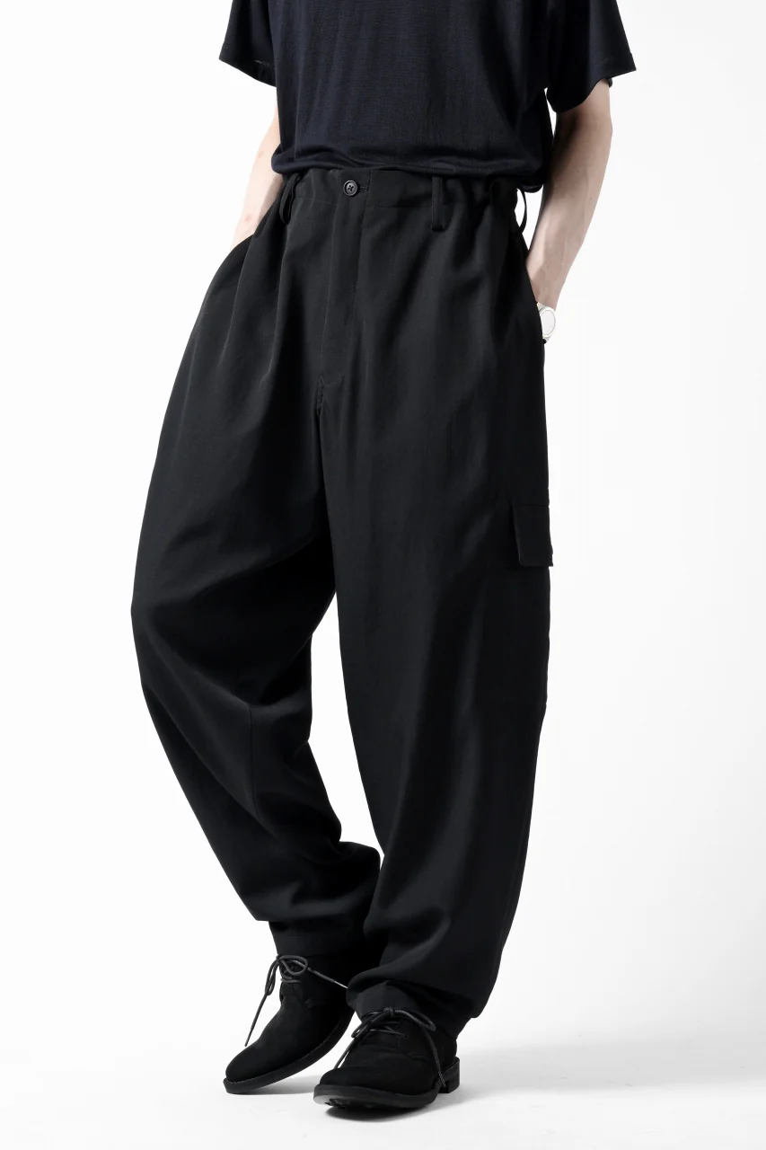 Y's for men SIDE TUCK CARGO POCKET PANTS / WRINKLED GABARDINE (BLACK) - Image 7