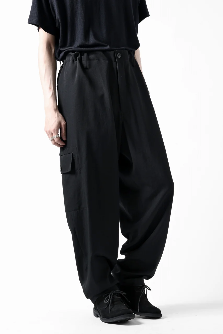 Y's for men SIDE TUCK CARGO POCKET PANTS / WRINKLED GABARDINE (BLACK) - Image 8