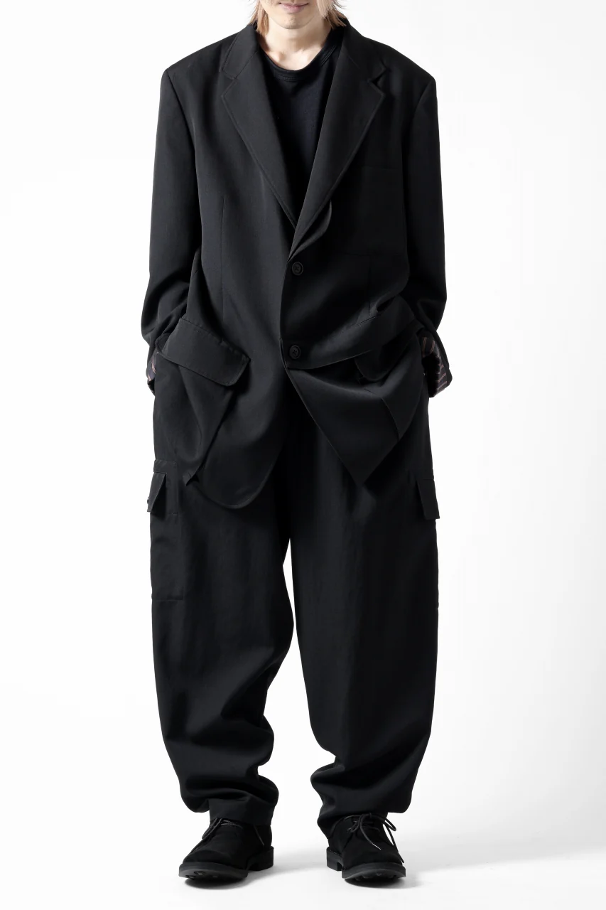 Y's for men SIDE TUCK CARGO POCKET PANTS / WRINKLED GABARDINE (BLACK) - Image 9