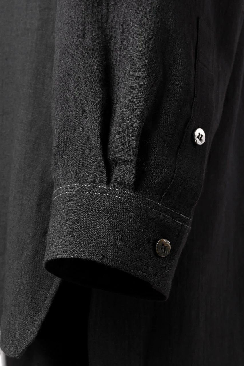 Y's for men STAND COLLAR SHIRT WITH WHITE STITCH / 60 LINEN LAWN (BLACK) - Image 10