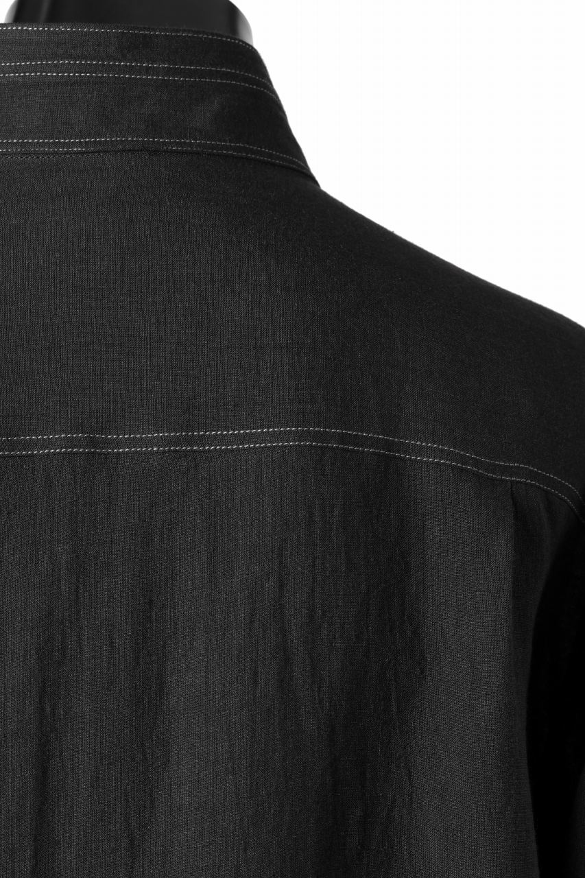 Y's for men STAND COLLAR SHIRT WITH WHITE STITCH / 60 LINEN LAWN (BLACK) - Image 11